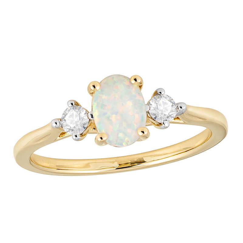Oval Created Opal & Lab Grown Diamond Ring in 10k Yellow Gold image number null